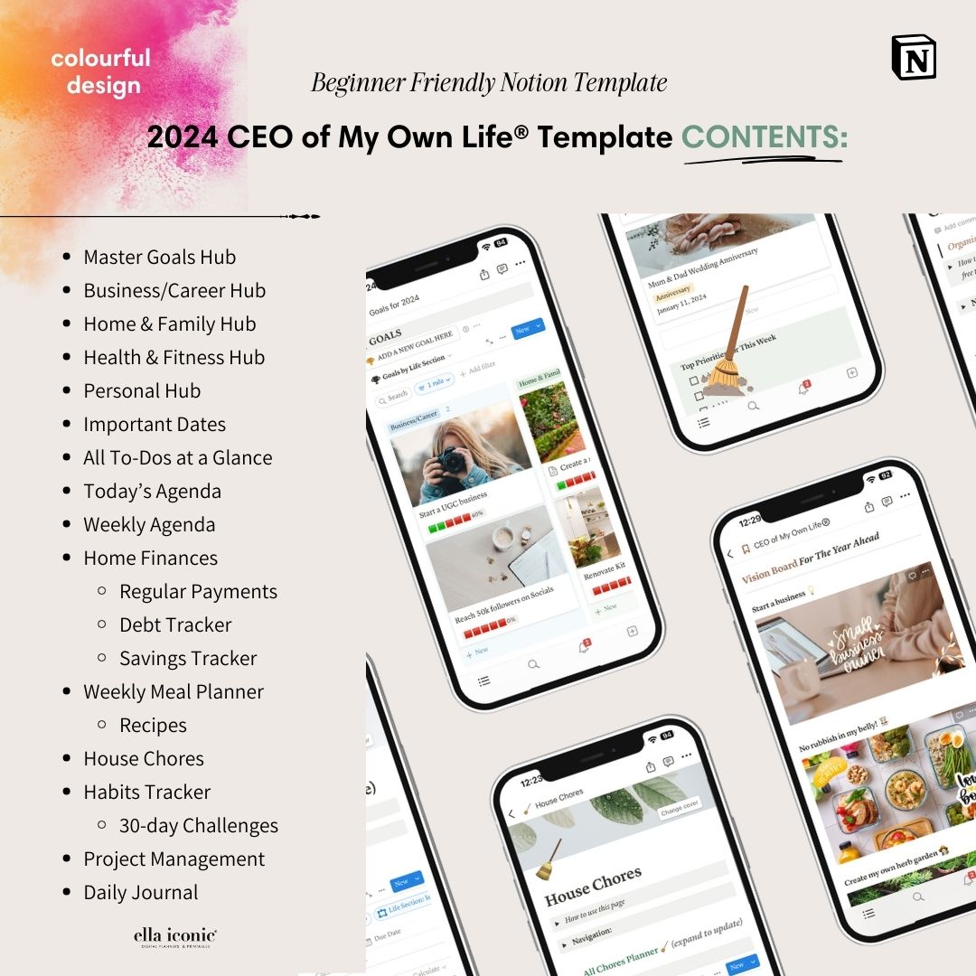 2024 Life Planner Notion Template - ceo of my own life®- ellaiconic®