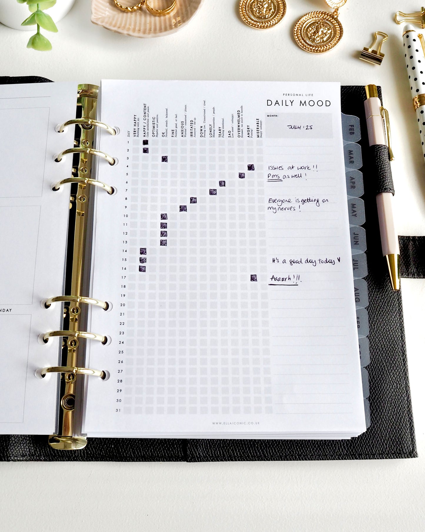 Daily Mood Tracker A5 Planner Inserts | Mental Health | ADHD | Perimenopause | Self Care Planner | For 6-Ring Binders, Filofax, LV Agendas - ella iconic® UK