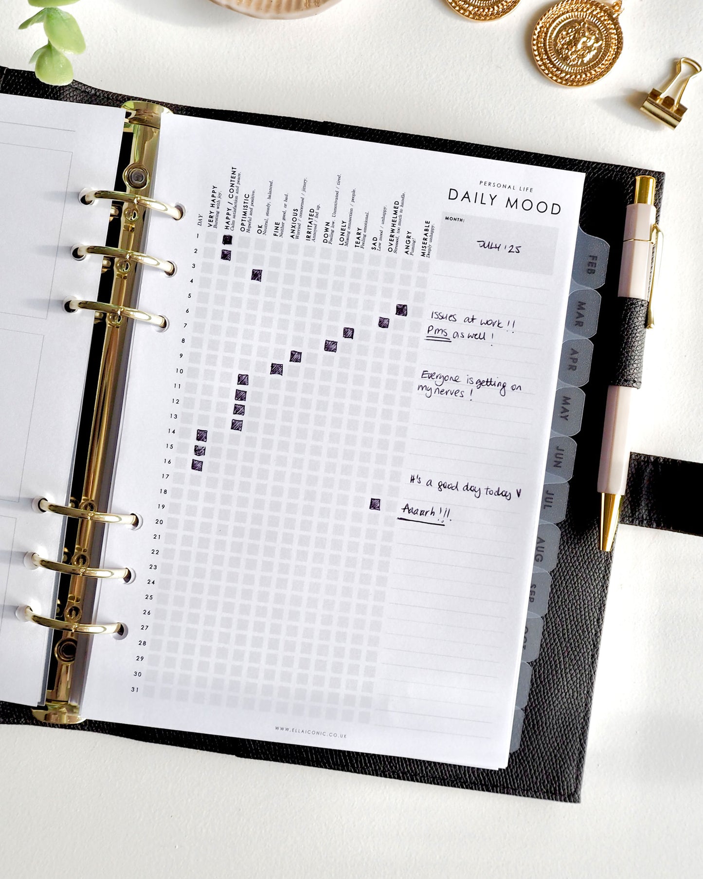 Daily Mood Tracker A5 Planner Inserts | Mental Health | ADHD | Perimenopause | Self Care Planner | For 6-Ring Binders, Filofax, LV Agendas - ella iconic® UK