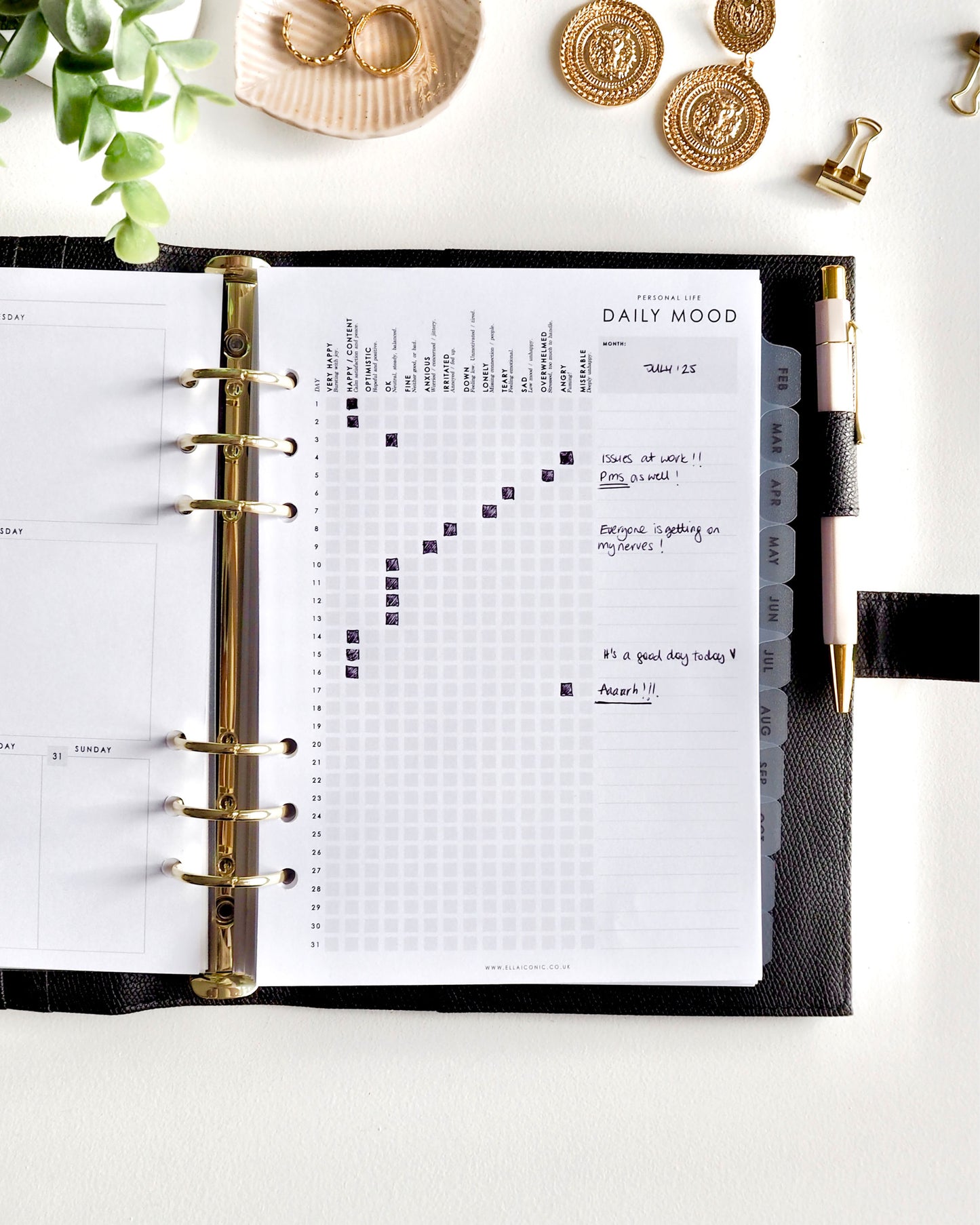 Daily Mood Tracker A5 Planner Inserts | Mental Health | ADHD | Perimenopause | Self Care Planner | For 6-Ring Binders, Filofax, LV Agendas - ella iconic® UK