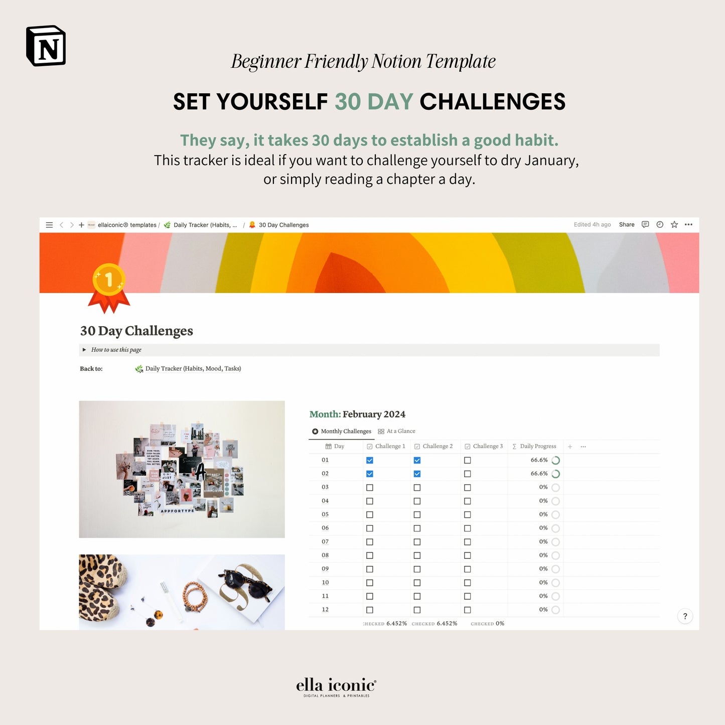 Habits Tracker Notion Dashboard, Beginner Friendly Notion Template, Mood Tracker, Medicine Tracker, Tasks Tracker