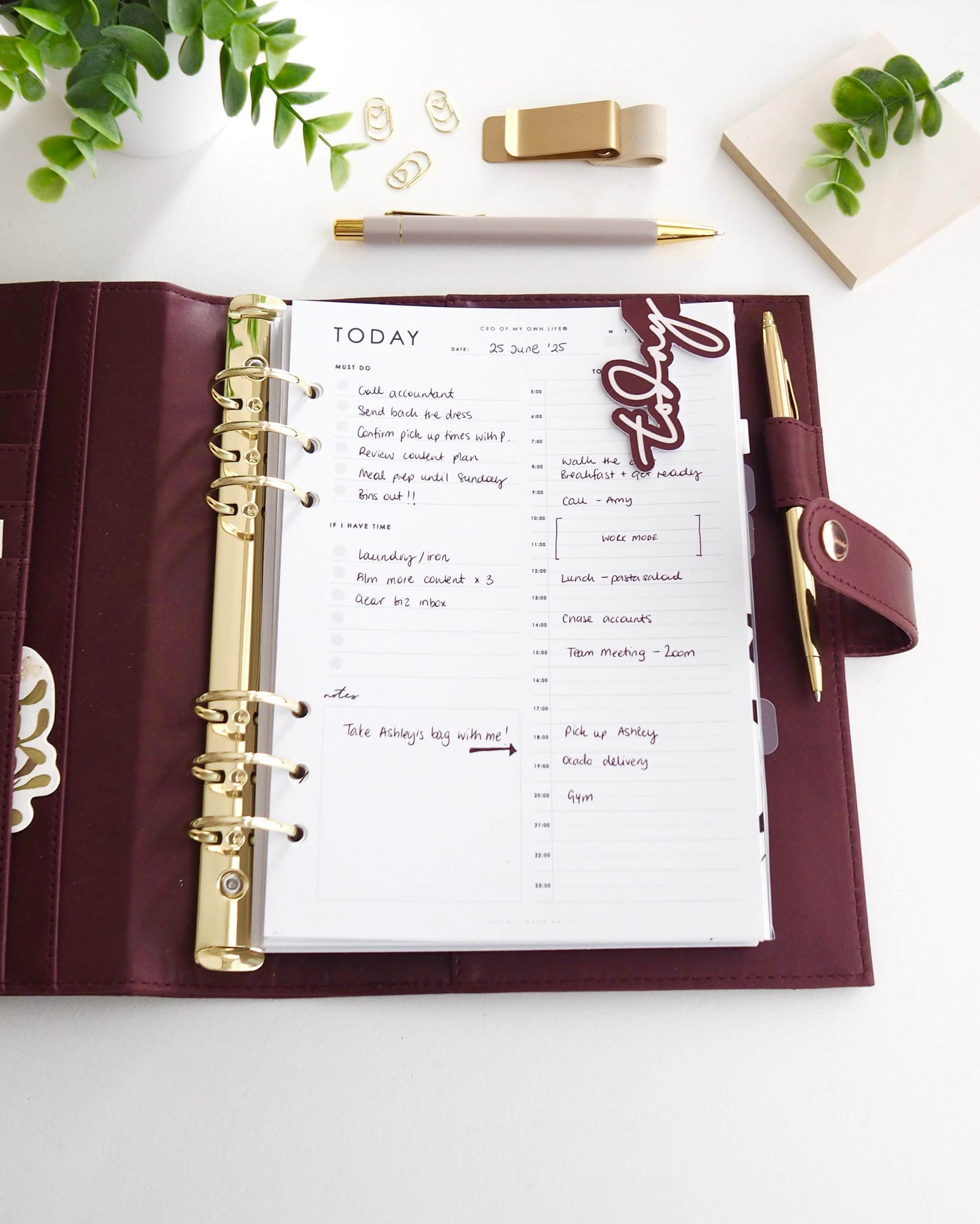 'today' cute magnetic bookmark, page marker for planners, agendas, organisers -  - burgundy - ella iconic®