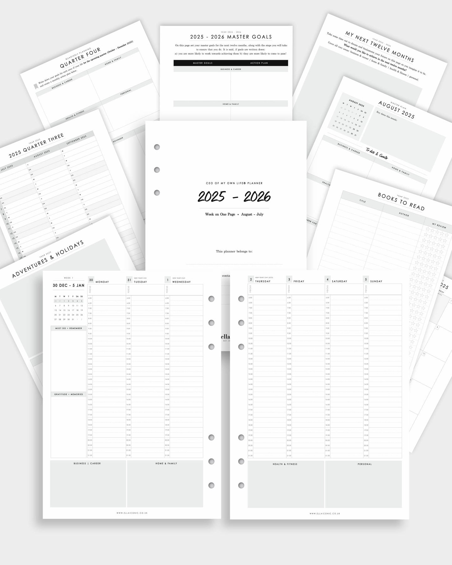2025-2026 Mid Year A5 Planner Inserts for Ring Binders  - CEO of My Own Life - ella iconic