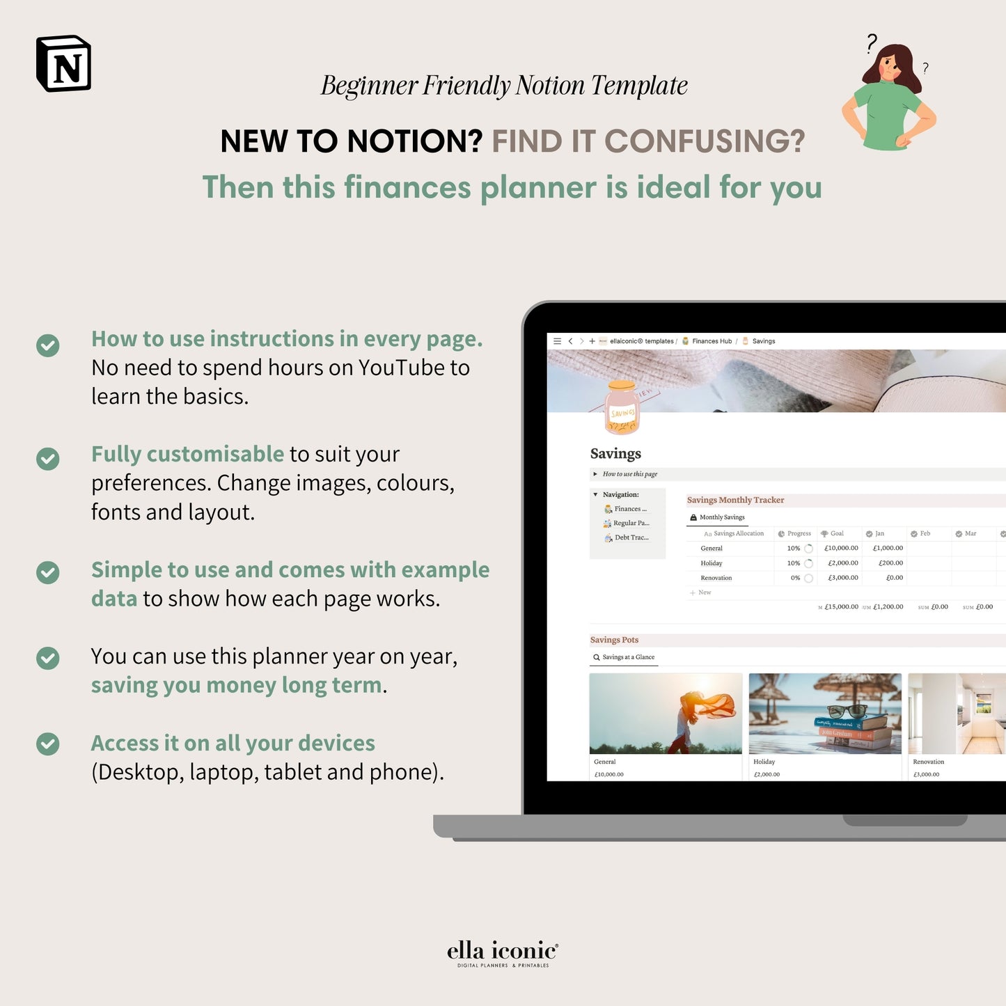 Notion Budget Planner Template for Beginners to Notion, Budget, Savings, Debt Trackers, Household Finance Tracker - ellaiconic®