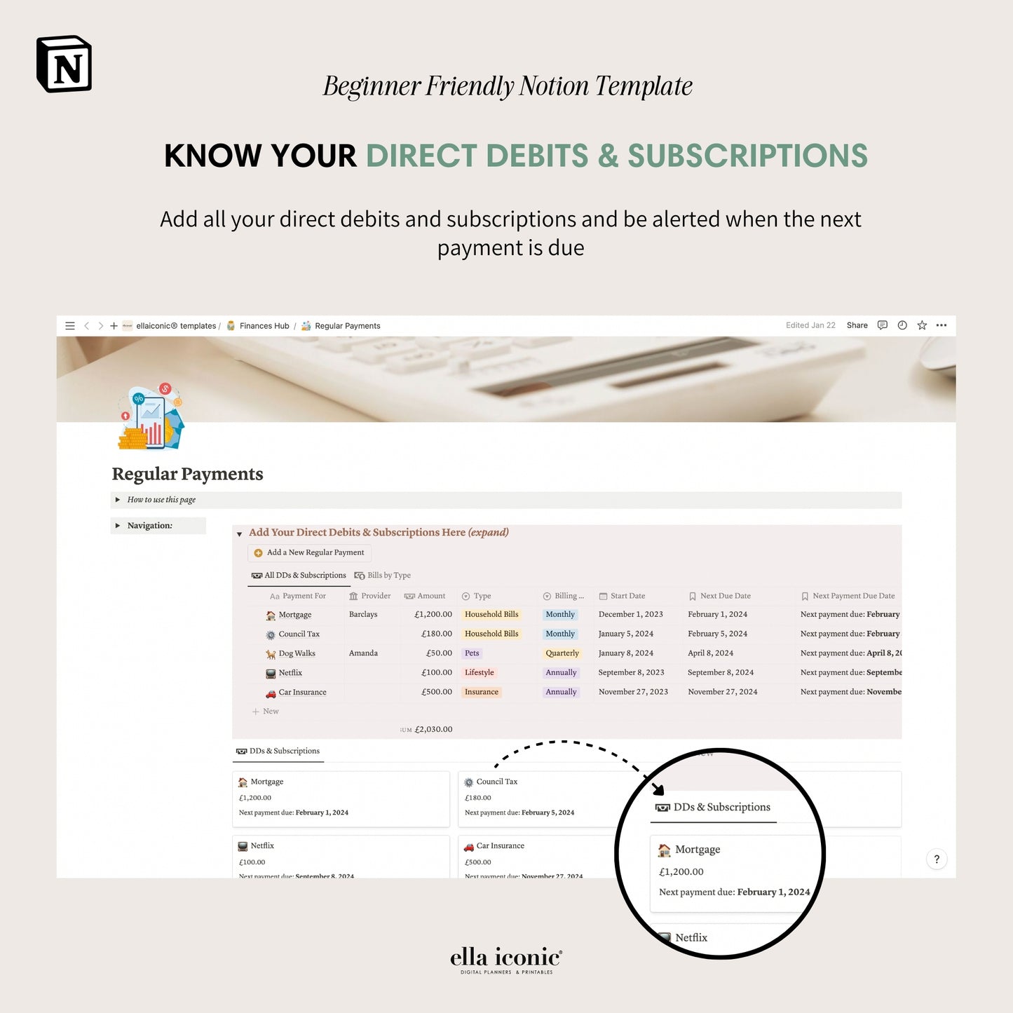 Notion Budget Planner Template for Beginners to Notion, Budget, Savings, Debt Trackers, Household Finance Tracker - ellaiconic®