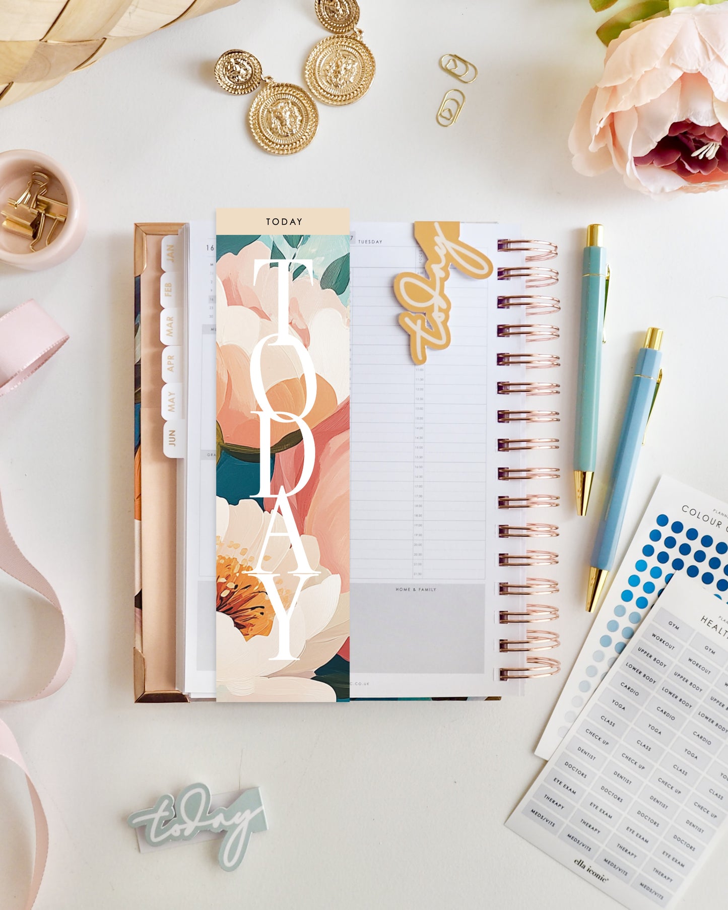 'Today' floral double sided planner page marker / bookmark for A5 planners and diaries - ella iconic® UK