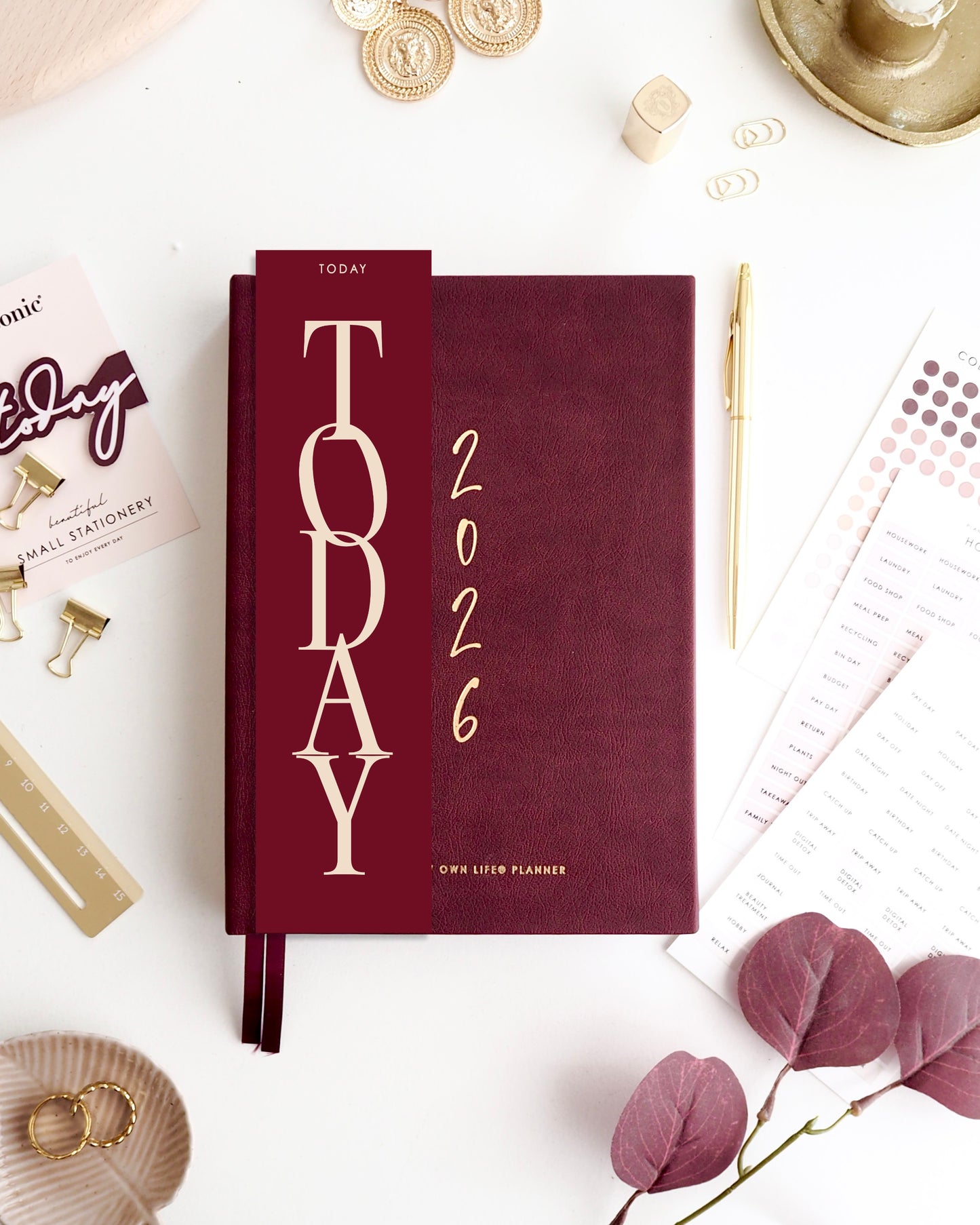 'Today' burgundy double sided planner page marker / bookmark for A5 planners and diaries - ella iconic® UK