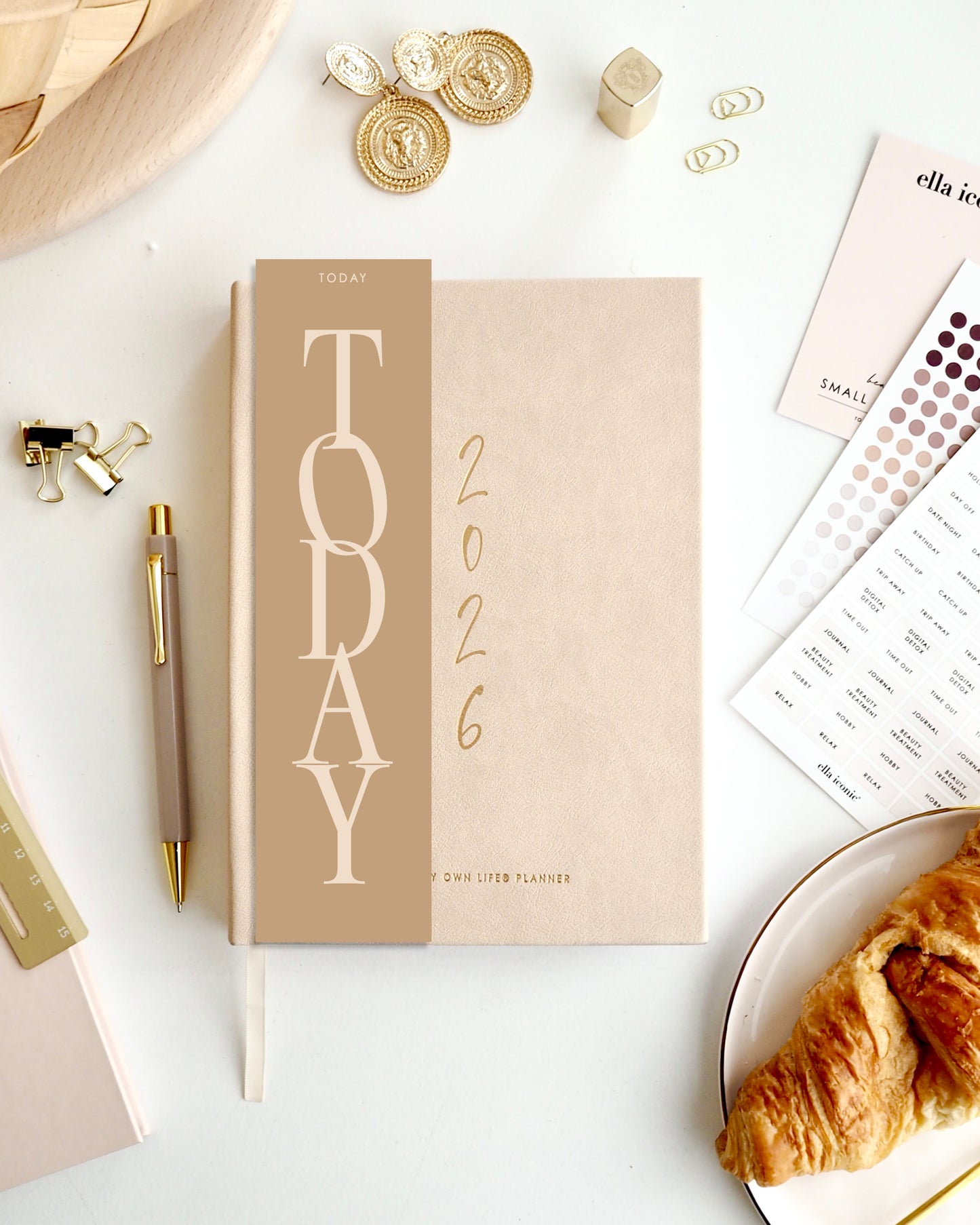 'Today' light brown / sand double sided planner page marker / bookmark for A5 planners and diaries - ella iconic® UK