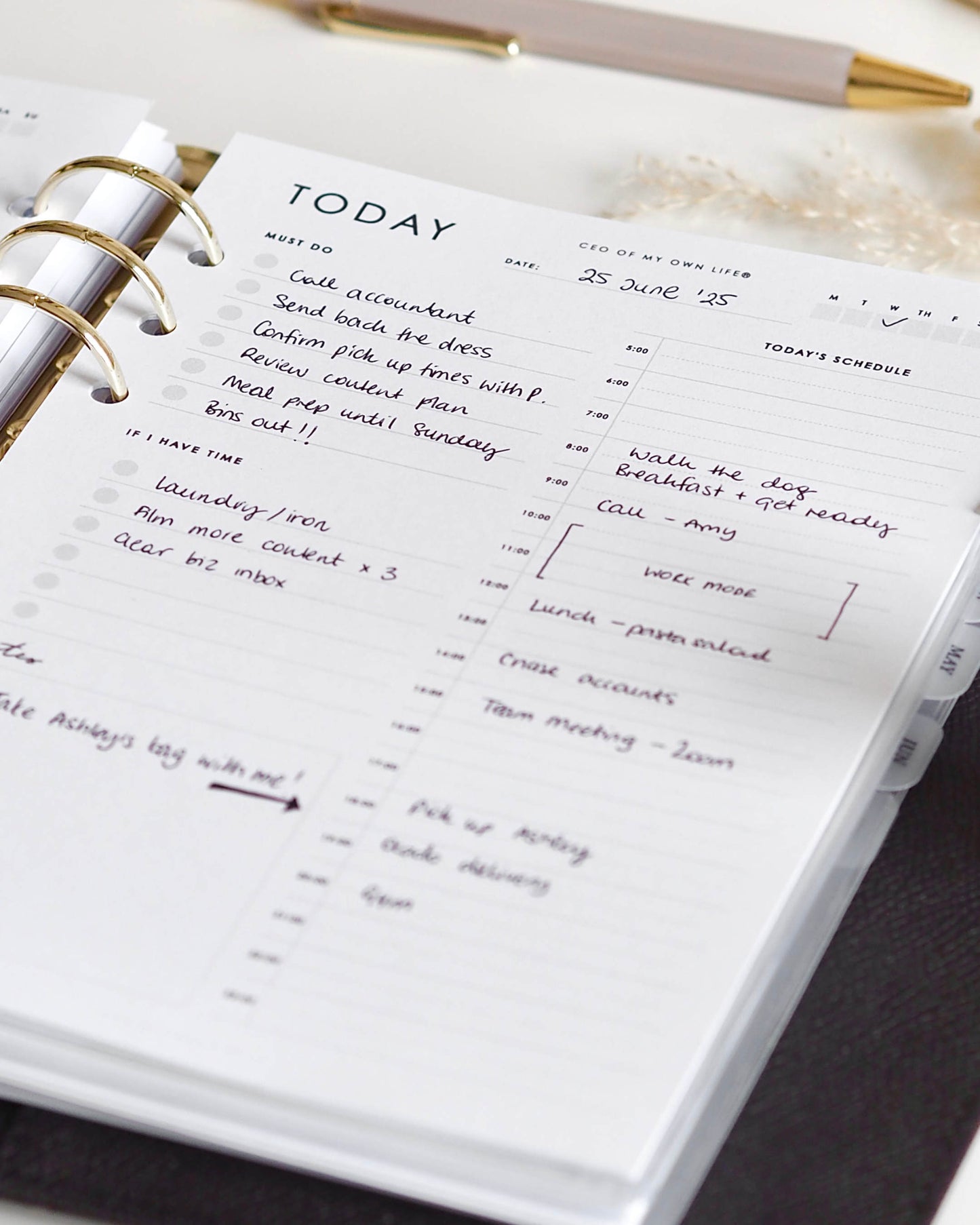Undated Daily 'Today' A5 Planner Inserts | Daily Planner | Daily Timetable, Schedule, To Do List | For A5 Ring Binders, Filofax, LV Agendas - ella iconic® UK