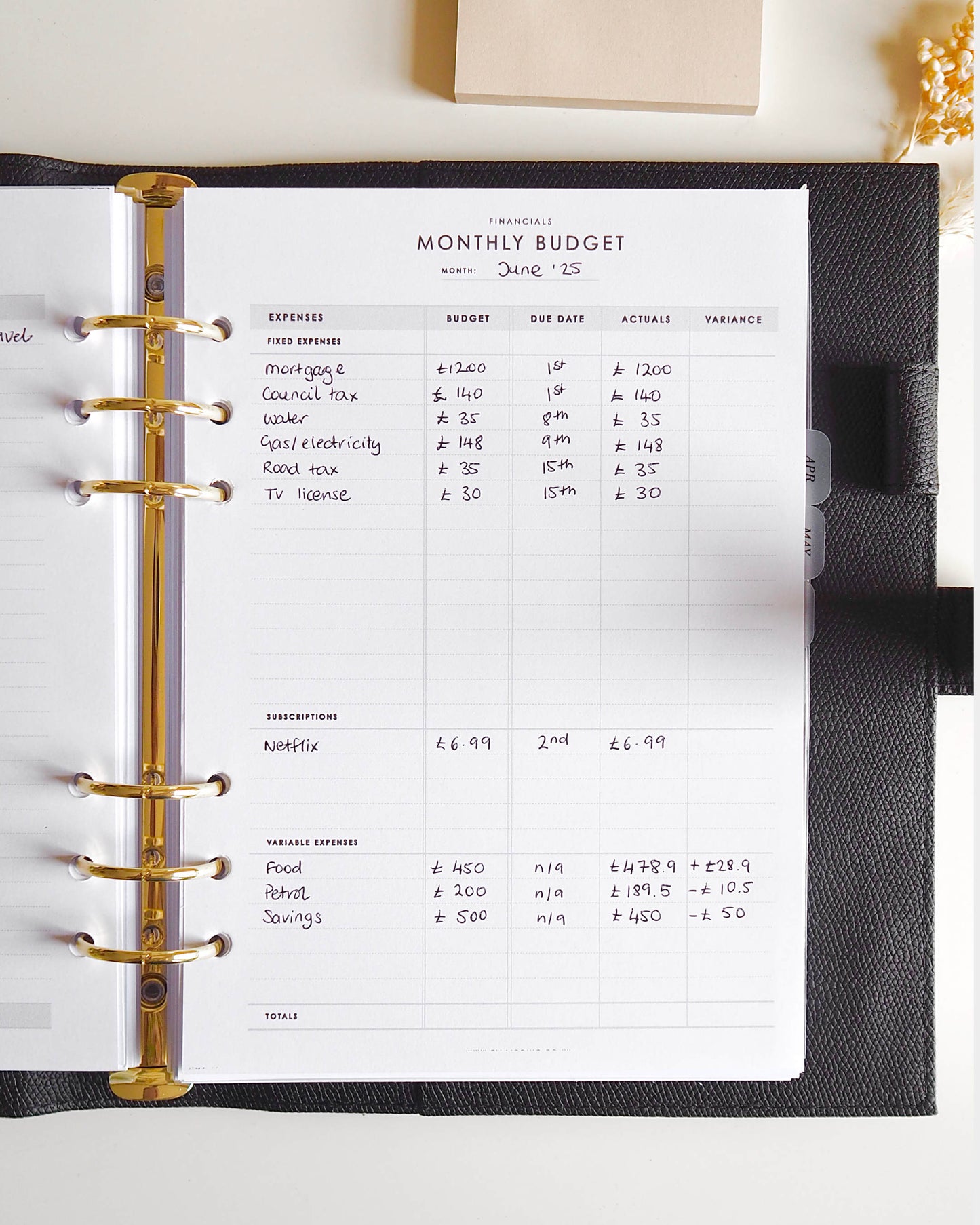 Undated Monthly Budget A5 Planner Inserts for 6-ring Ring Binders, Filofax, LV Agendas - ella iconic® UK