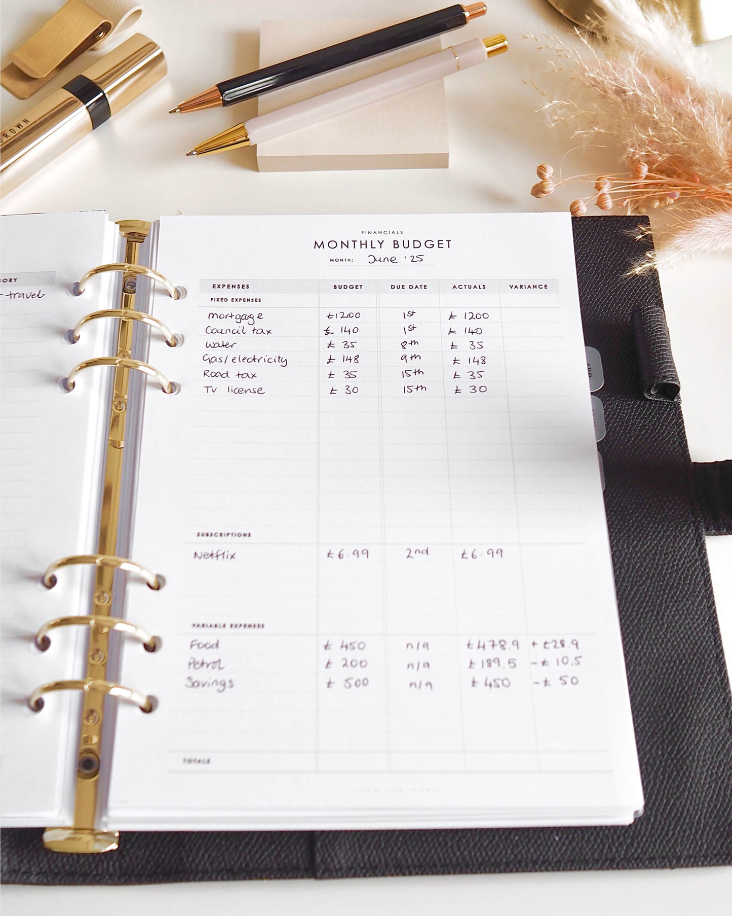 Undated Monthly Budget A5 Planner Inserts for 6-ring Ring Binders, Filofax, LV Agendas - ella iconic® UK