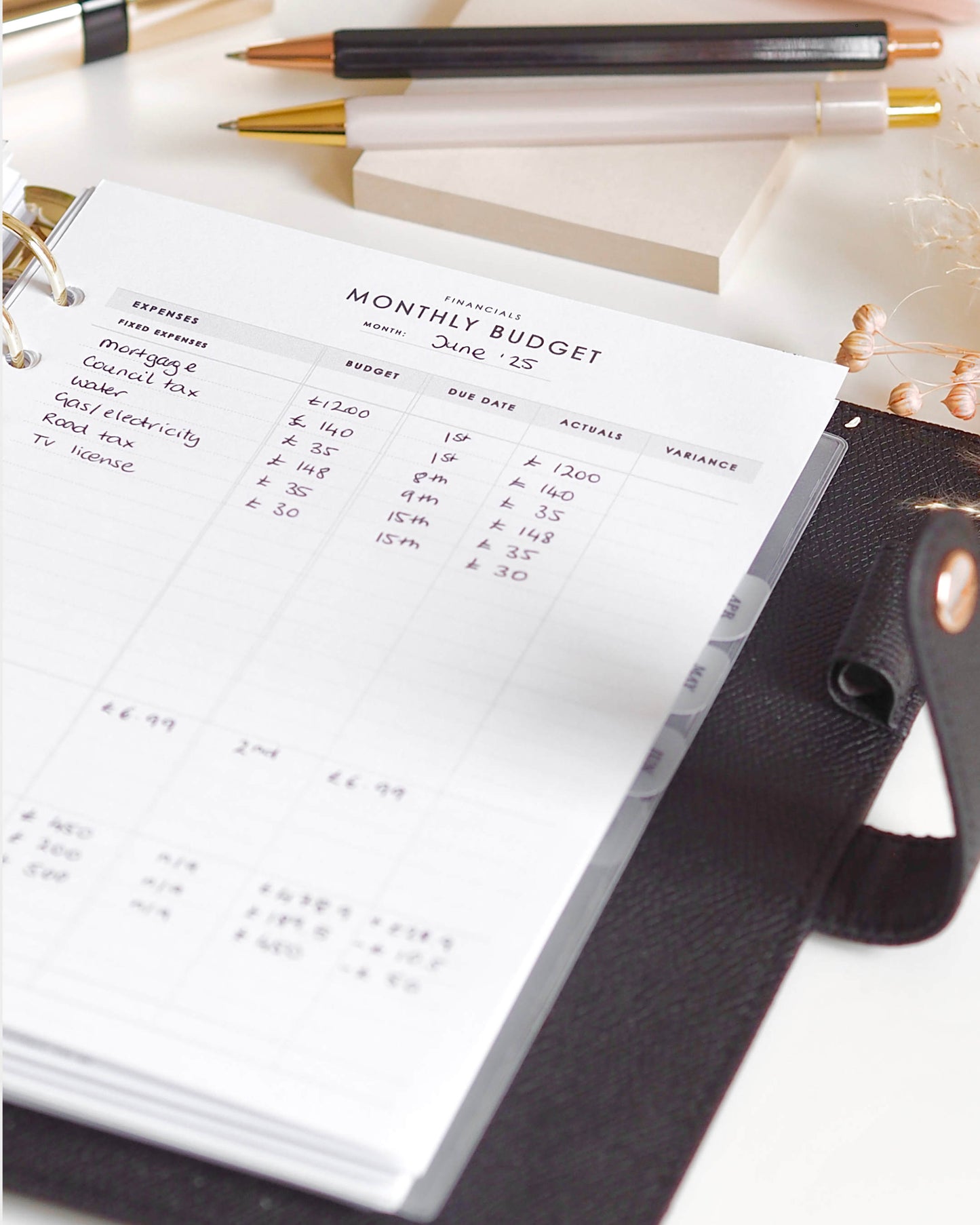 Undated Monthly Budget A5 Planner Inserts for 6-ring Ring Binders, Filofax, LV Agendas - ella iconic® UK