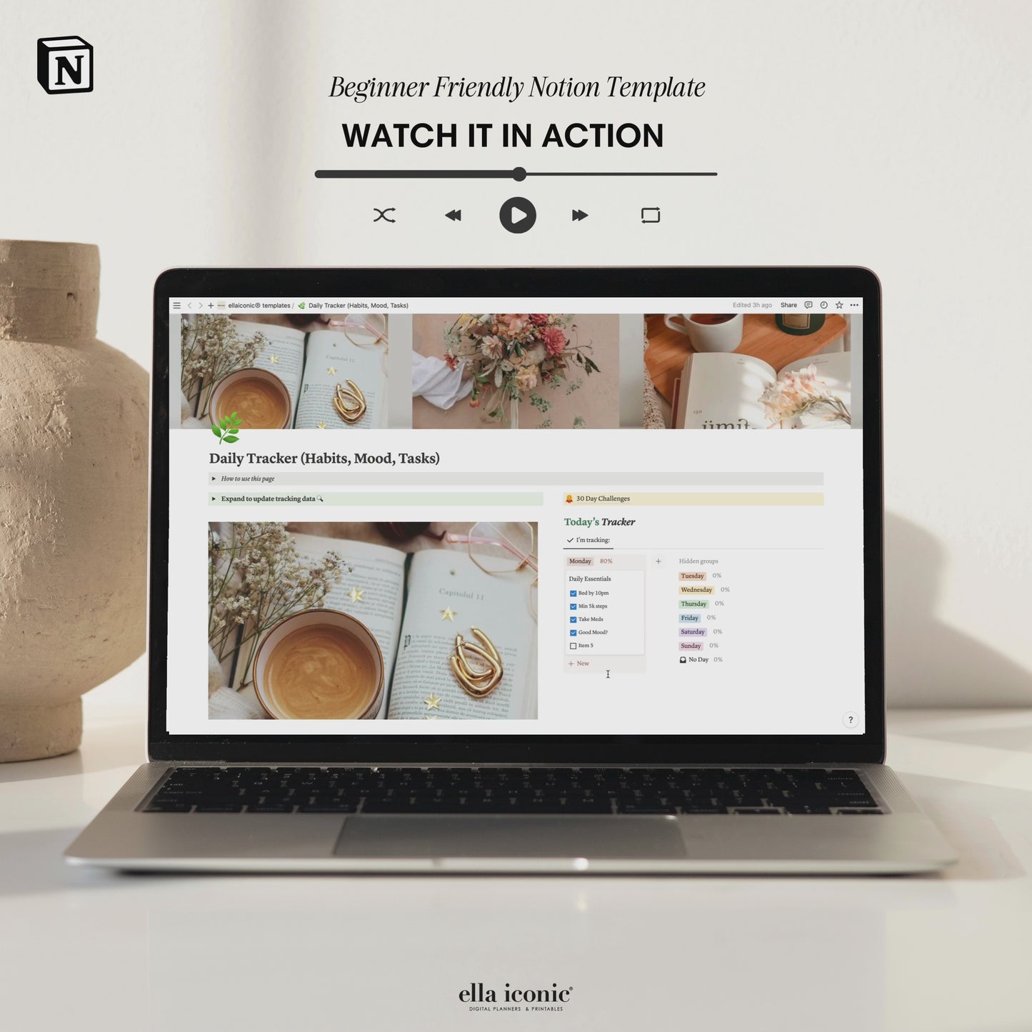 Habits Tracker Notion Dashboard, Beginner Friendly Notion Template, Mood Tracker, Medicine Tracker, Tasks Tracker