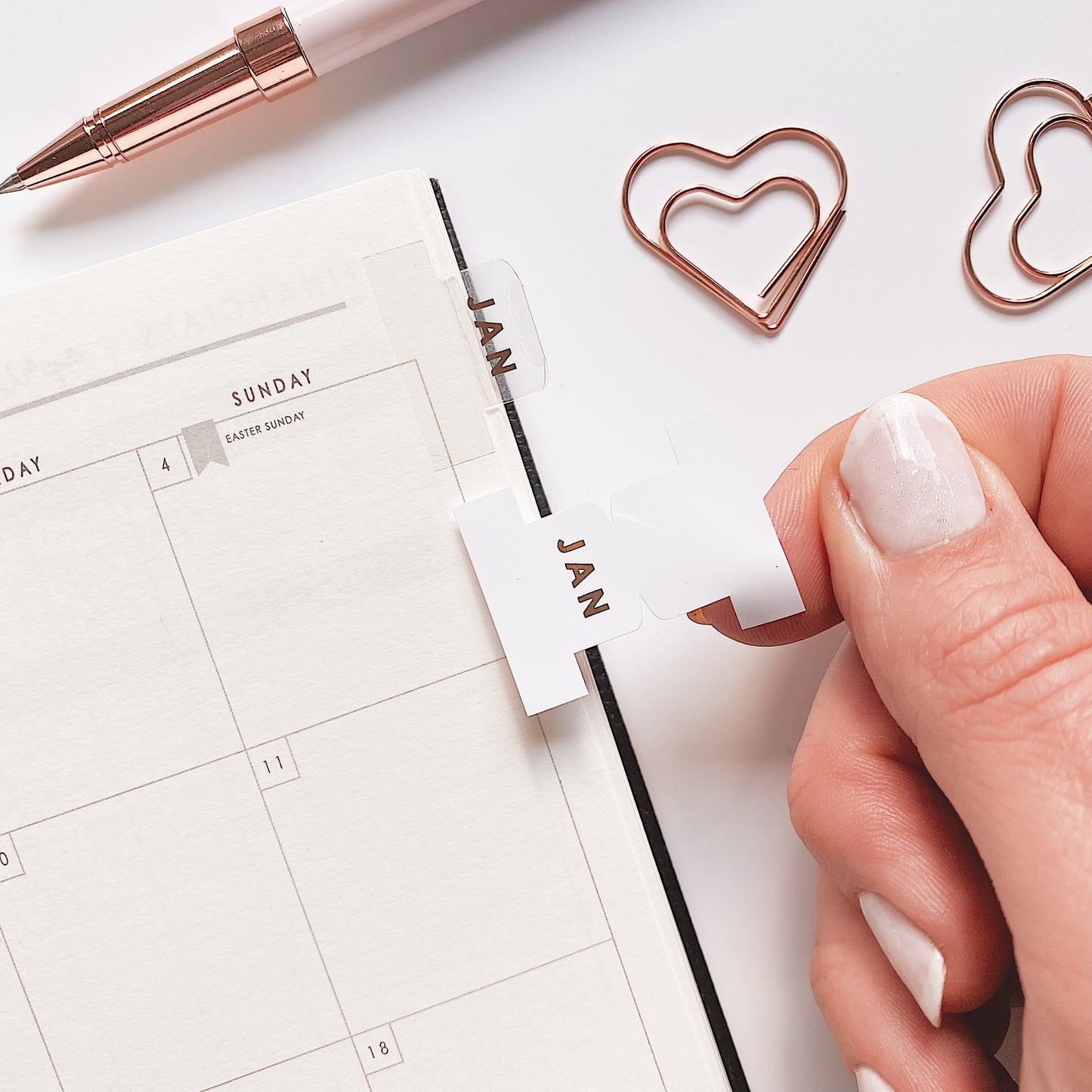 Jan - Dec Monthly Rose Gold Planner Tabs, Dividers Stickers • Ella Iconic Stationery UK
