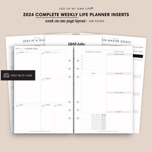 Printable 2024 Weekly Life Planner Inserts Set • Week on One Page