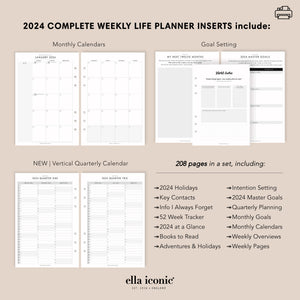 Printable 2024 Weekly Life Planner Inserts Set • Week on One Page