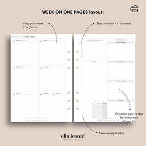 Printable 2024 Week on One Page Inserts