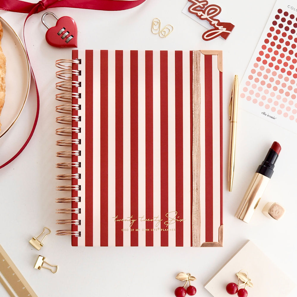 2026 Weekly Planner - CEO of My Own Life® - ella iconic - Red and White Stripes - Rouge - UK