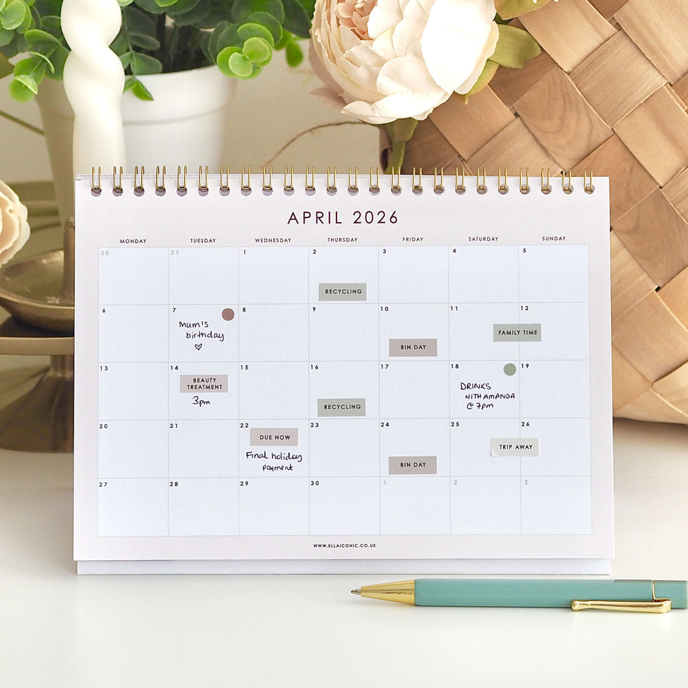 
                  
                    2026 A5 Monthly Desk Calendar For Home or Office • Striped Burgundy
                  
                