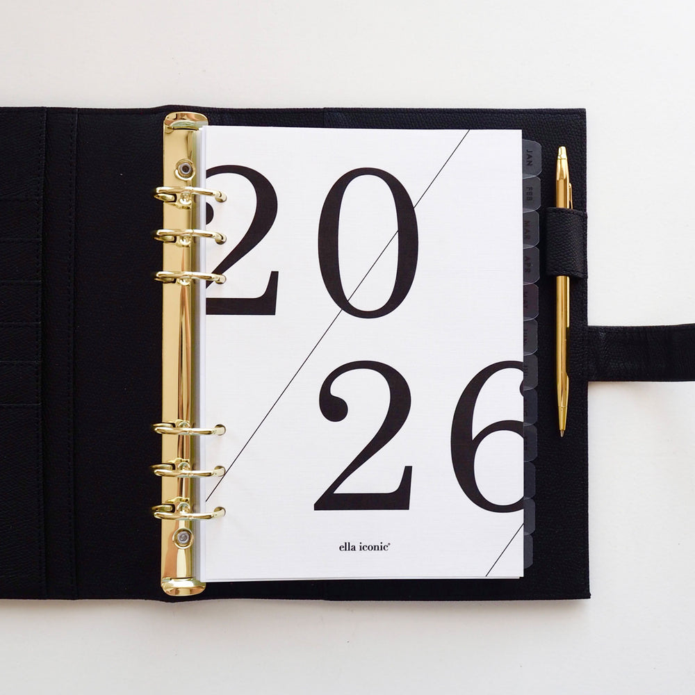 2026 Light Ivory Linen Paper A5 Planner Dashboard For A5 Ring Binders  - ella iconic® UK