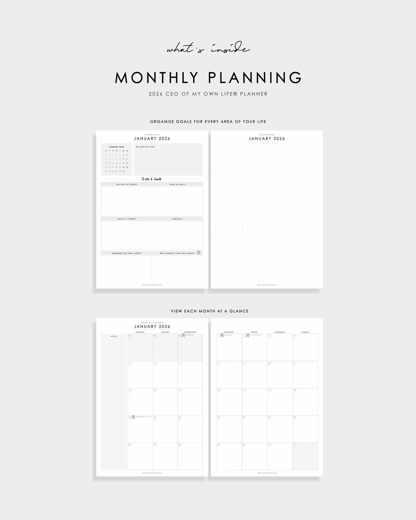 2026 Weekly Life Planner Inserts For A5 Ring Binders, Agendas - 2026 CEO of My Own Life® Planner - ella iconic® UK