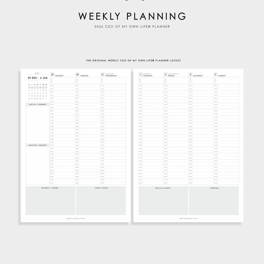 
                  
                    2026 Weekly Life Planner Inserts For A5 Ring Binders, Agendas - 2026 CEO of My Own Life® Planner - ella iconic® UK
                  
                
