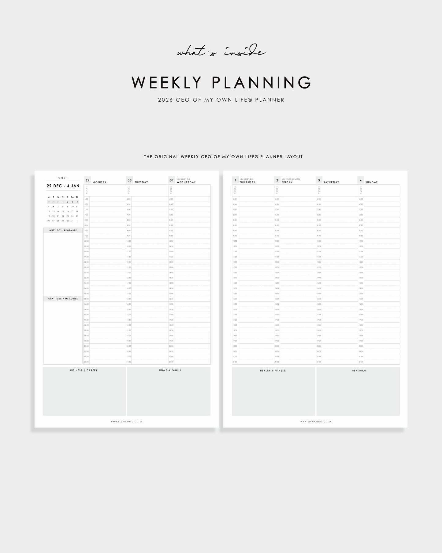 2026 Weekly Life Planner Inserts For A5 Ring Binders, Agendas - 2026 CEO of My Own Life® Planner - ella iconic® UK