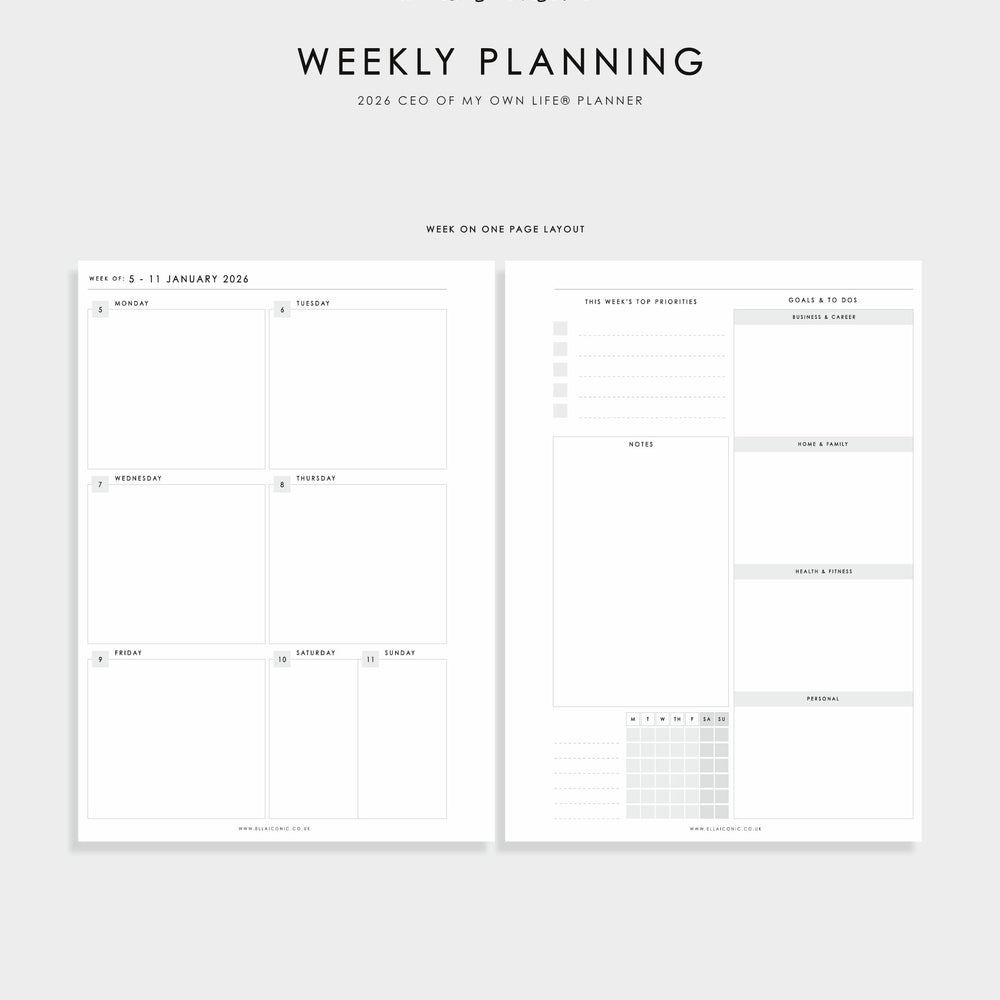 
                  
                    A5 2026 Weekly Life Planner Inserts - 2026 Weekly CEO of My Own Life® Planner• Week on One Page - ella iconic®
                  
                