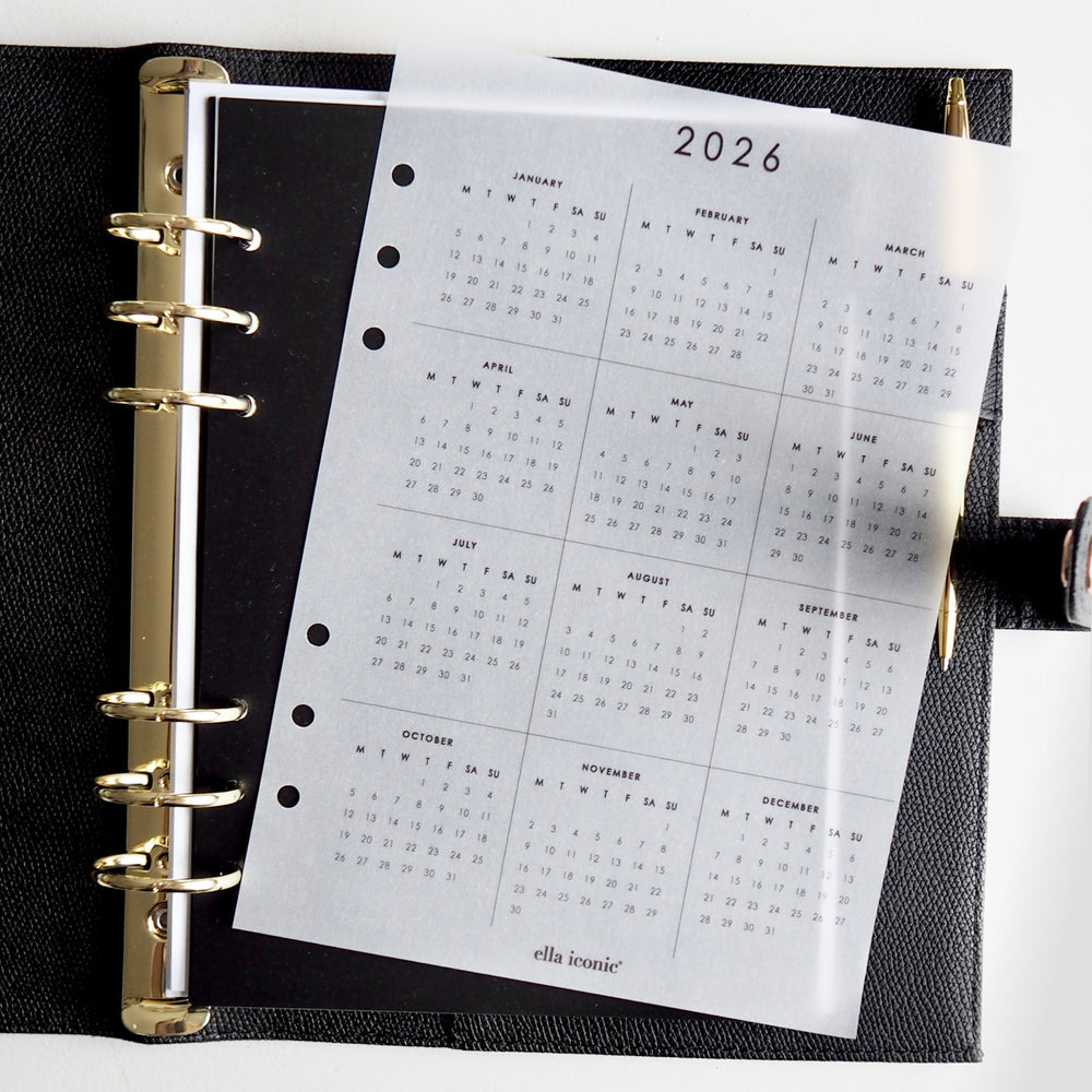 
                  
                    2026 Calendar - A5 Vellum Planner Dashboard For A5 6-Ring Binders, Filofax, Large GM LV Agendas - ella iconic UK
                  
                