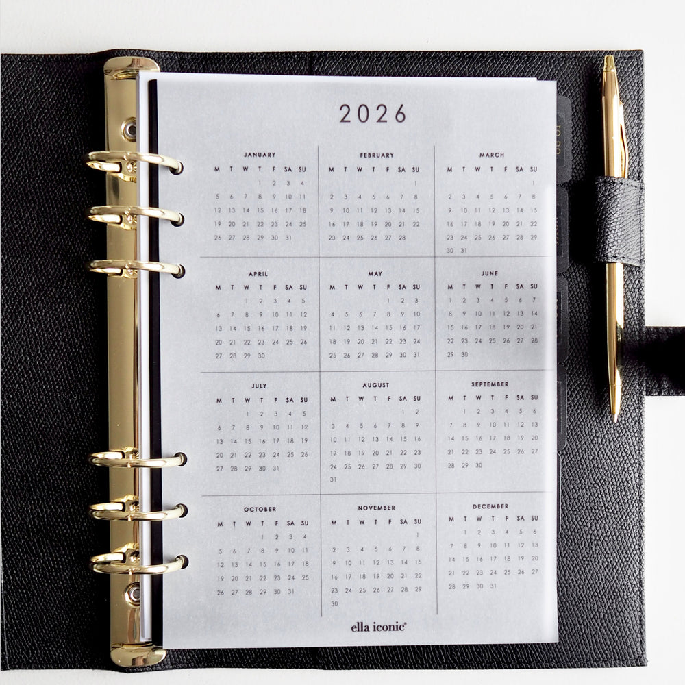 
                  
                    2026 Calendar - A5 Vellum Planner Dashboard For A5 6-Ring Binders, Filofax, Large GM LV Agendas - ella iconic UK
                  
                