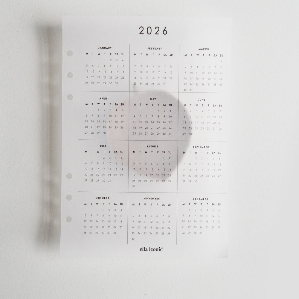 
                  
                    2026 Calendar - A5 Vellum Planner Dashboard For A5 6-Ring Binders, Filofax, Large GM LV Agendas - ella iconic UK
                  
                