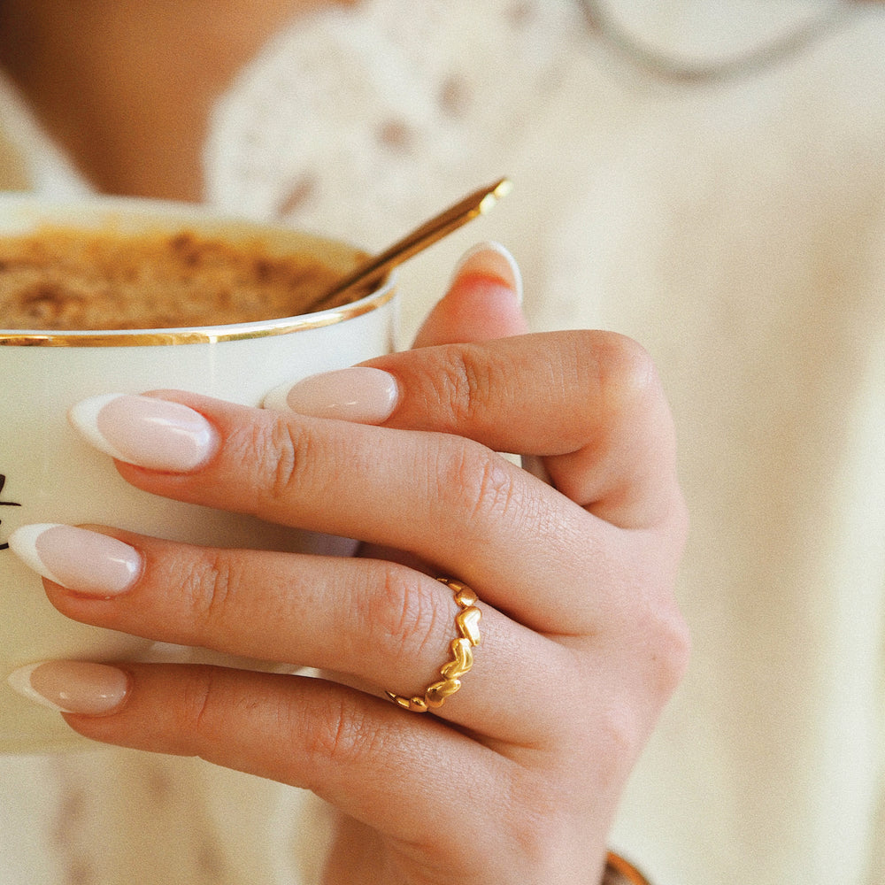 
                  
                    Adjustable Waterproof Gold Mini Hearts Ring Band - ella iconic® UK
                  
                