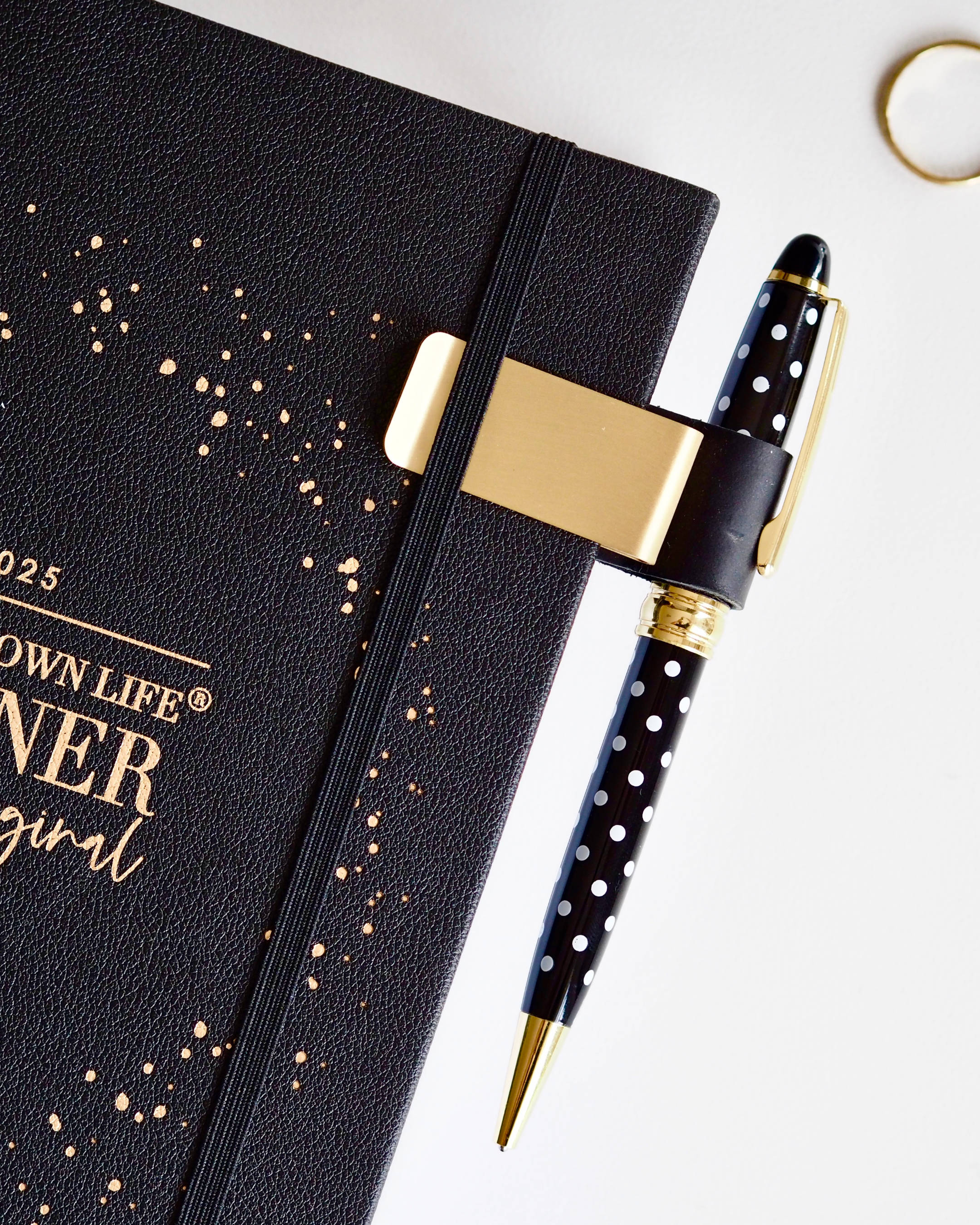 Black Vegan Leather Loop Pen Holder Clip ellaiconic