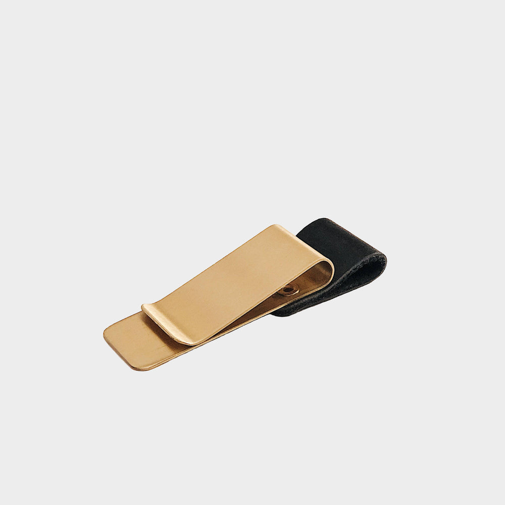 Gold Stainless Steel with Black Vegan Leather Loop Pen Holder Clip For Diaries, Planners & Notebooks • Ella Iconic Stationery UK