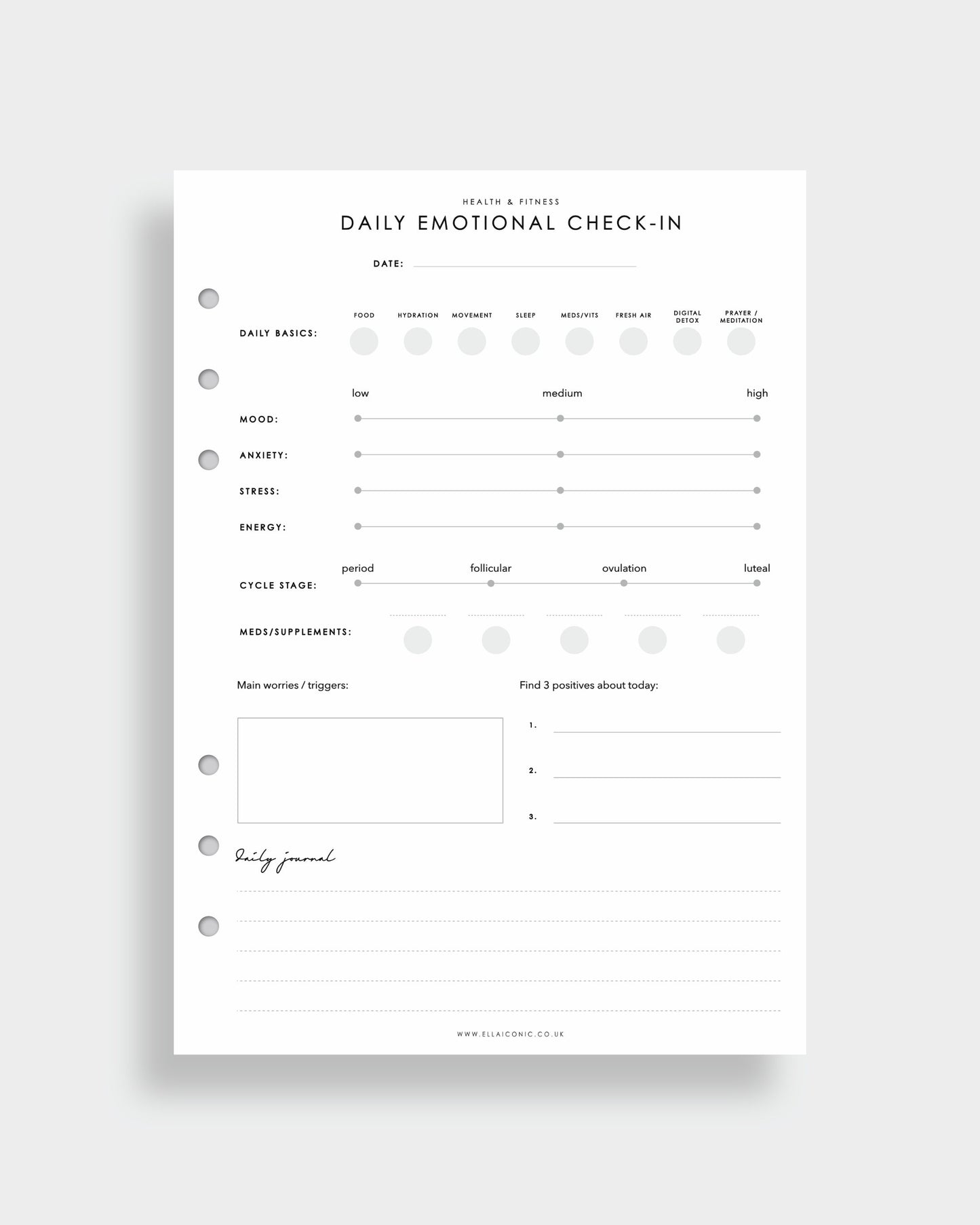Daily Emotional Wellbeing Check-In A5 Planner Inserts - ella iconic®