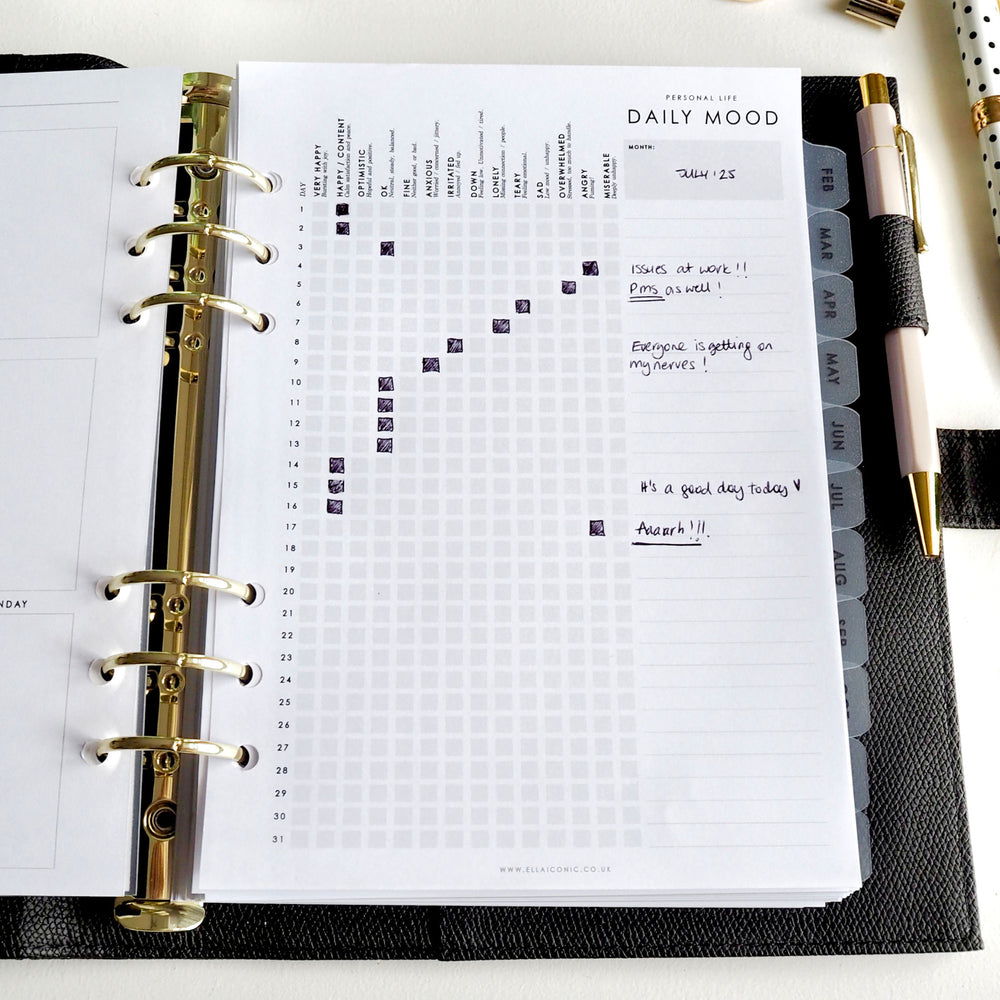 
                  
                    Daily Mood Tracker A5 Planner Inserts | Mental Health | ADHD | Perimenopause | Self Care Planner | For 6-Ring Binders, Filofax, LV Agendas - ella iconic® UK
                  
                
