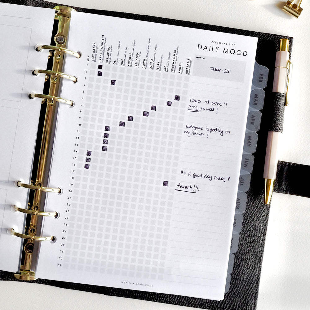 
                  
                    Daily Mood Tracker A5 Planner Inserts | Mental Health | ADHD | Perimenopause | Self Care Planner | For 6-Ring Binders, Filofax, LV Agendas - ella iconic® UK
                  
                
