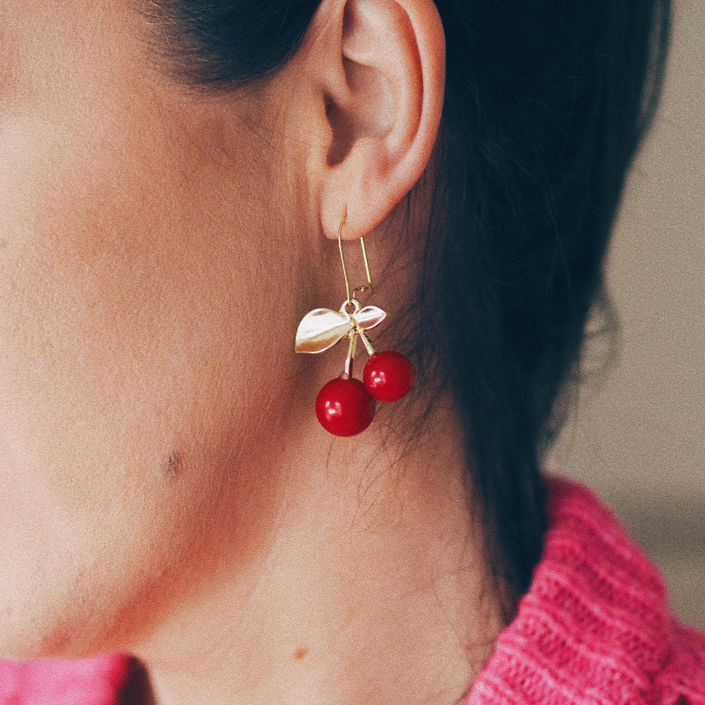 
                  
                    Dark Cherry Red Gold Plated Earrings | ella iconic® UK
                  
                
