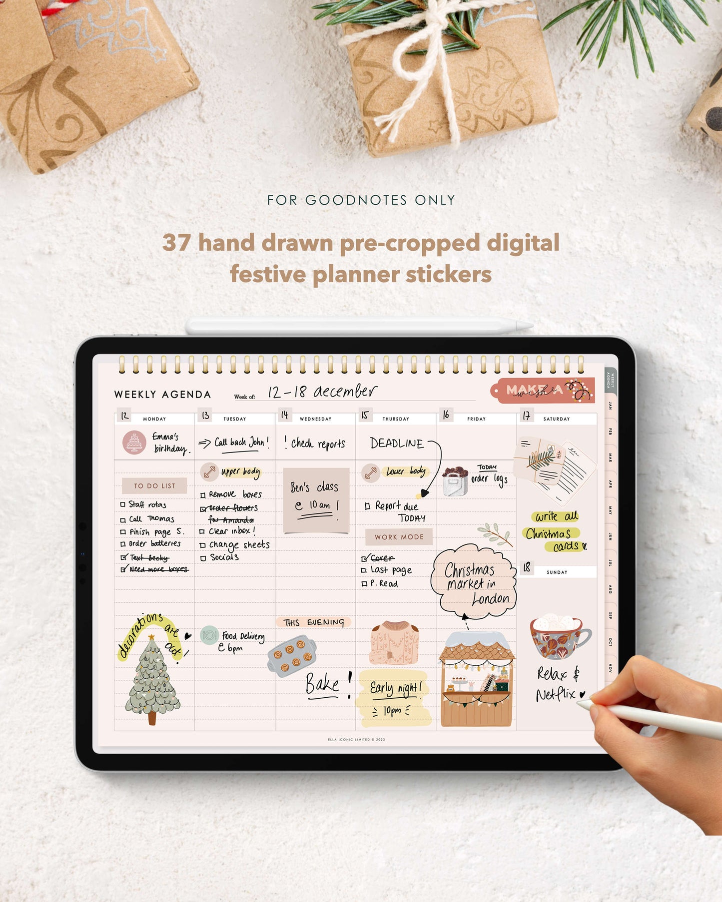 Digital Christmas Planner Stickers - Winter Wonderland - For GoodNotes iOS - Pre-cropped - ella iconic