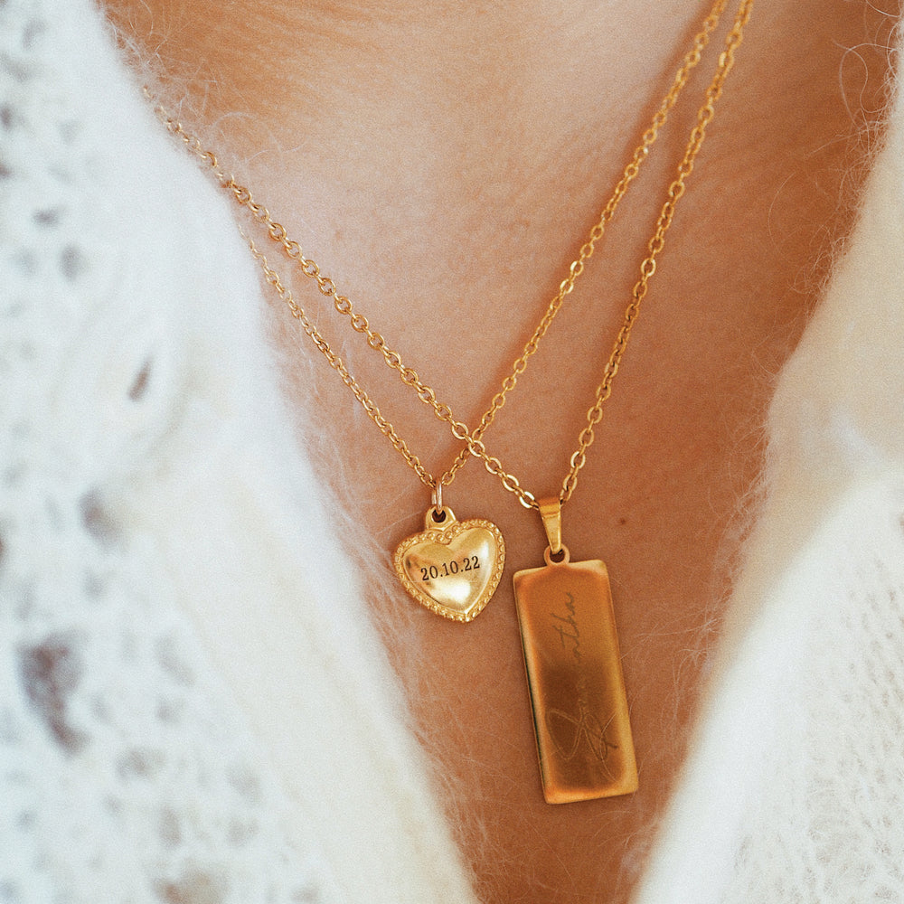 
                  
                    Personalised Women's Engraved Jewellery - Double Side Personalised Engravable Gold Heart Pendant Necklace - ella iconic®

                  
                