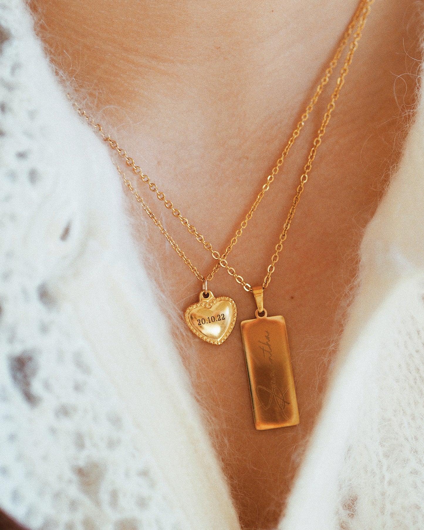 Personalised Women's Engraved Jewellery - Double Side Personalised Engravable Gold Heart Pendant Necklace - ella iconic®
