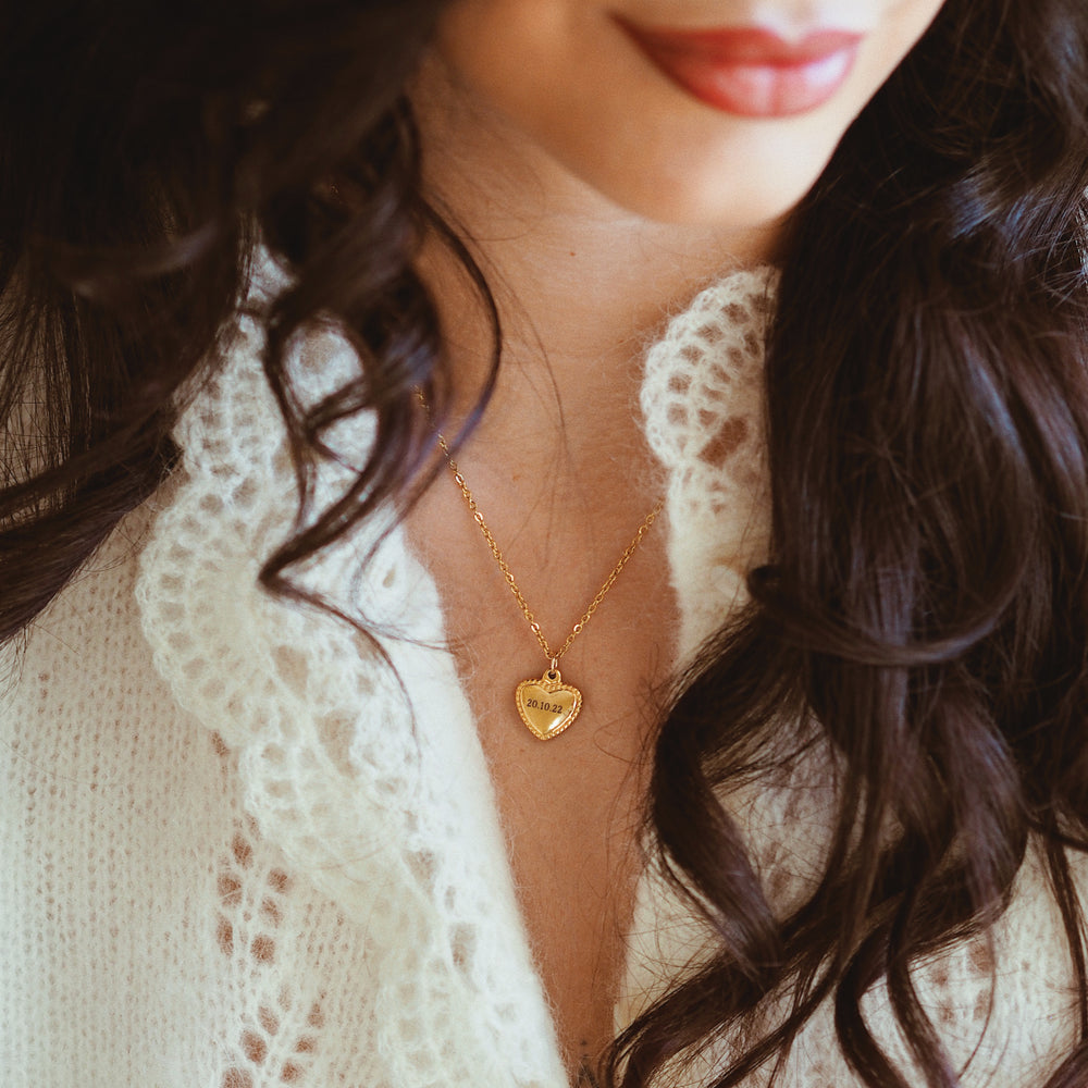 
                  
                    Personalised Women's Engraved Jewellery - Double Side Personalised Engravable Gold Heart Pendant Necklace - ella iconic®
                  
                