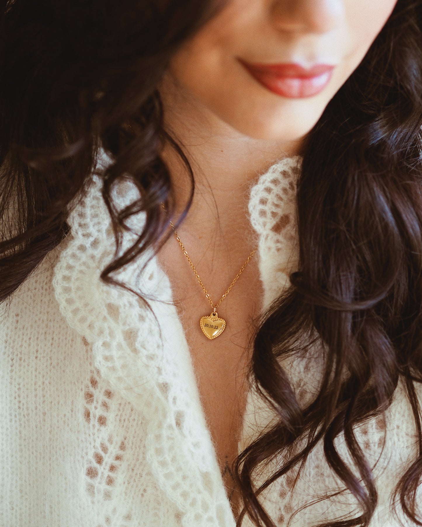Personalised Women's Engraved Jewellery - Double Side Personalised Engravable Gold Heart Pendant Necklace - ella iconic®