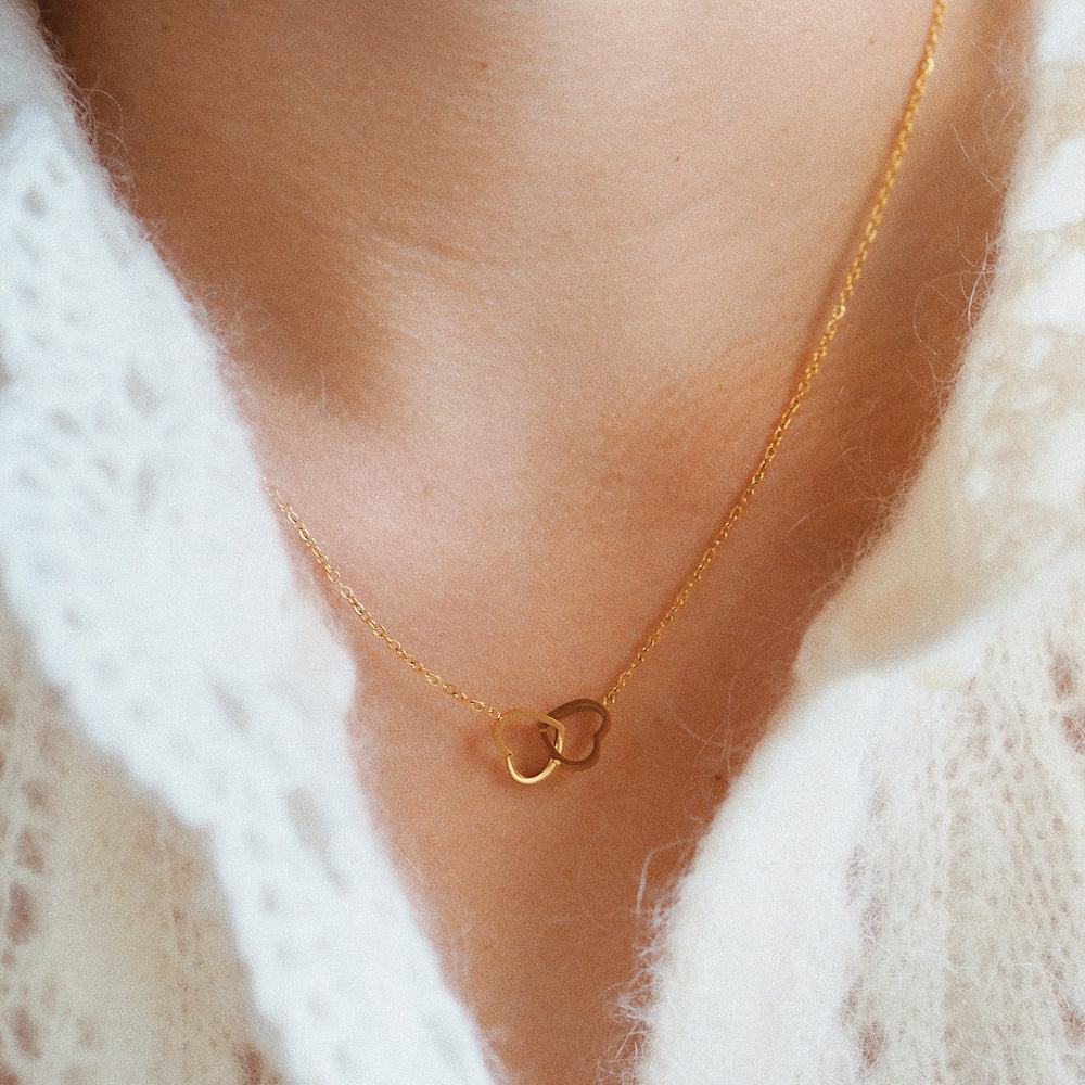 'Forever' Waterproof Gold Two Hearts Necklace - Anti Tarnish - ella iconic - UK