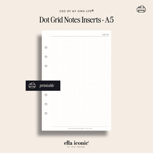 Printable grid notes style A5 inserts for organisers - ella iconic® digital planners & printables