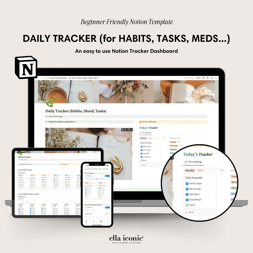 Daily Habits Tracker Notion Dashboard Template | ellaiconic®