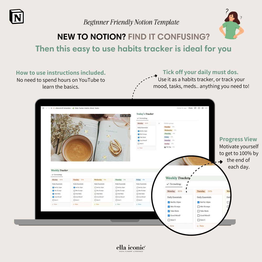 
                  
                    Habits Tracker Notion Dashboard, Beginner Friendly Notion Template, Mood Tracker, Medicine Tracker, Tasks Tracker
                  
                