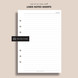 Printable Undated Inserts • Lined Notes