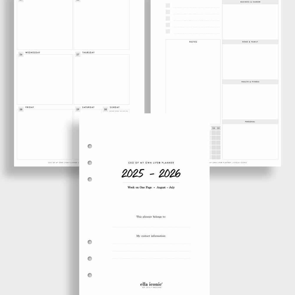 Mid Year 2025-2026 CEO of My Own Life Planner Organiser Inserts - A5 Binder - W1P - ella iconic