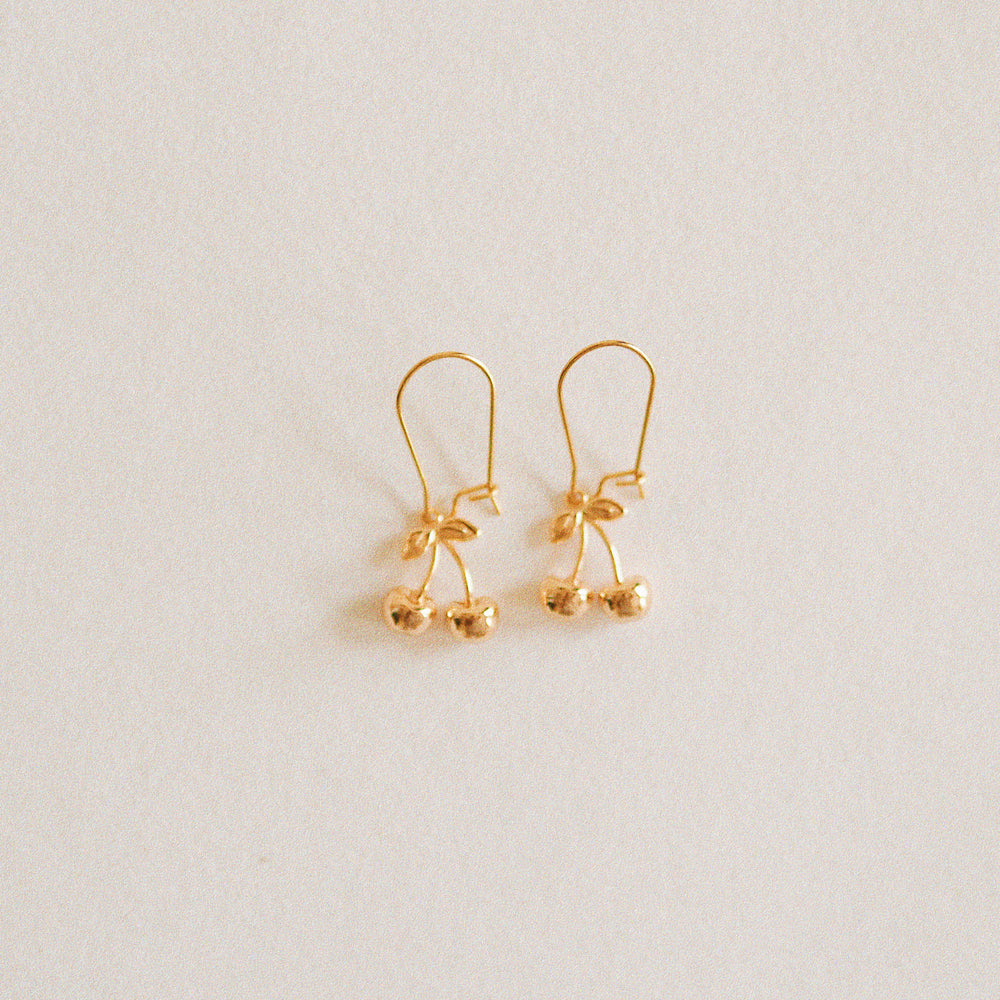 Mini Cherries Gold Plated Earrings - trending cherry earrings - ella iconic® UK